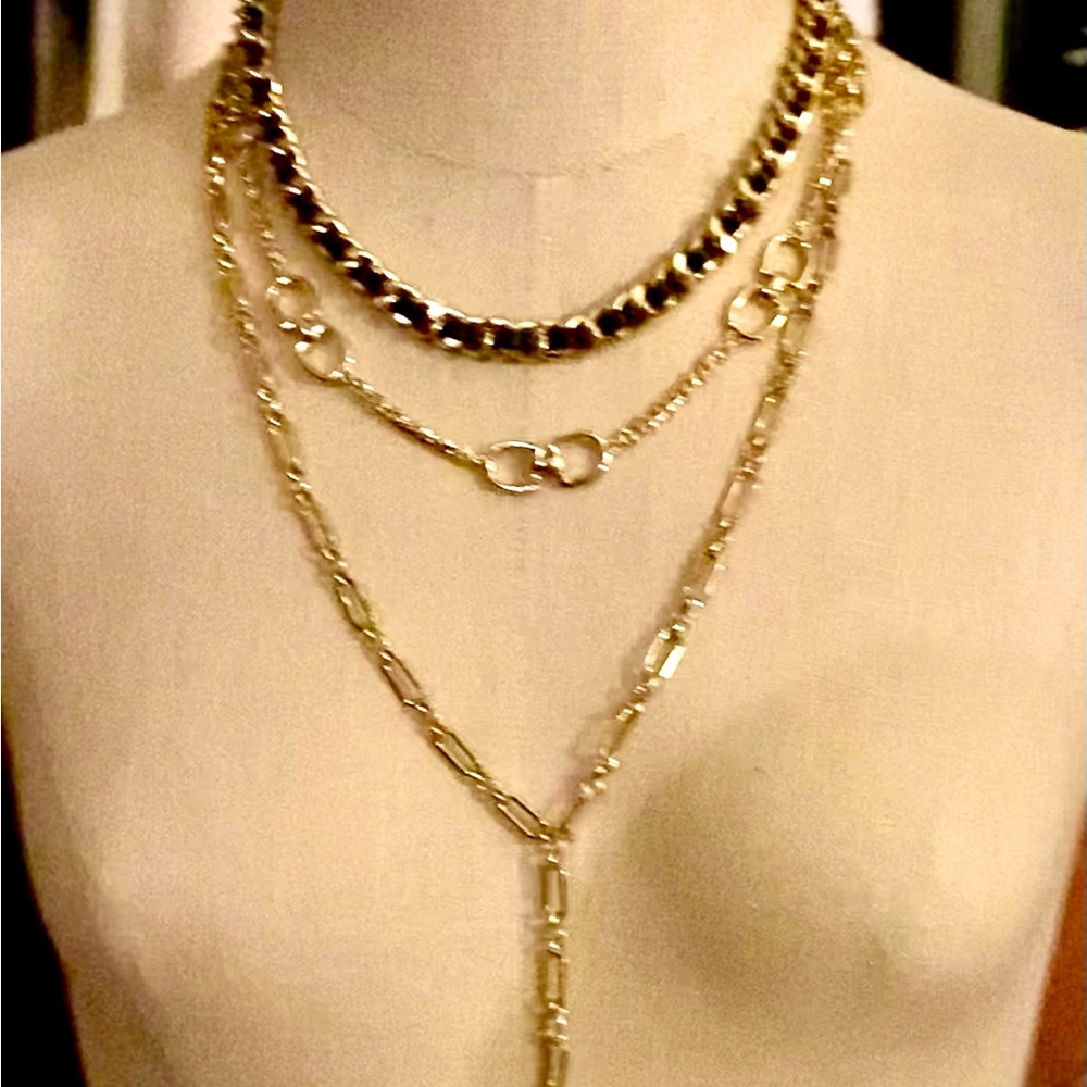 “Express” Necklace Gold Tone and Black Layered - Picture 6 of 7